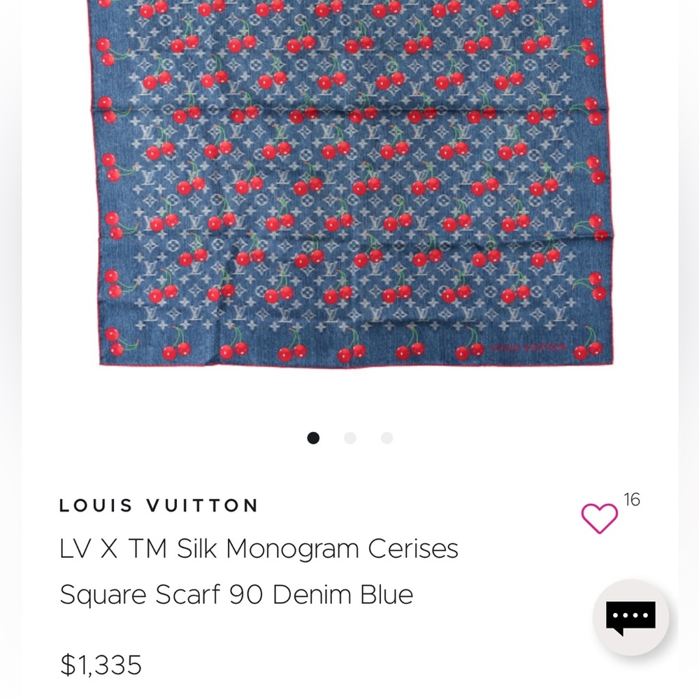 Louis Vuitton Silk Monogram Cerise Square 90 Denim Blue LV X TM 🍒 NIB - Picture 5 of 5